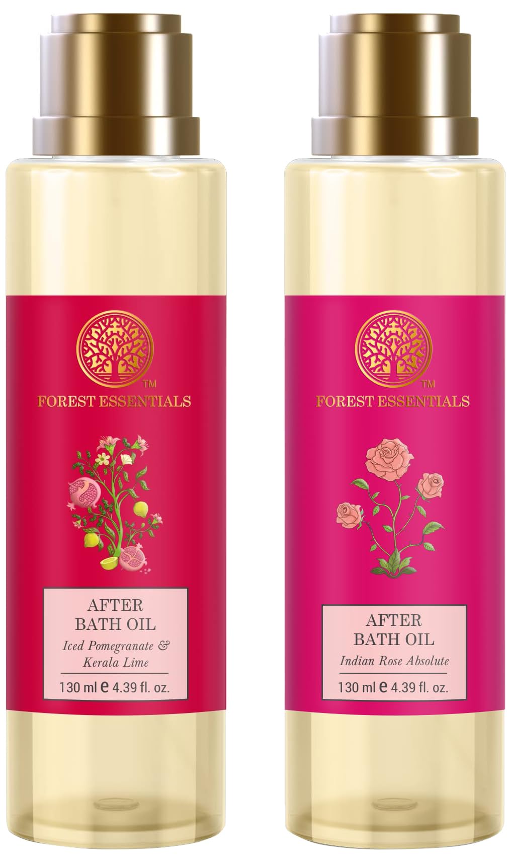 Two Forest Essentials after bath oils in rose and citrus scents