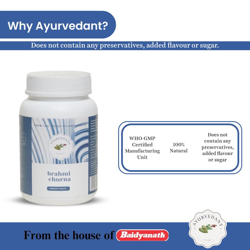 Baidyanath Ayurvedant Brahmi Churan (100 GM) - Brain Supplement for Improved Cognition, Mood Enhancement, and Restlessness Relief – view 6