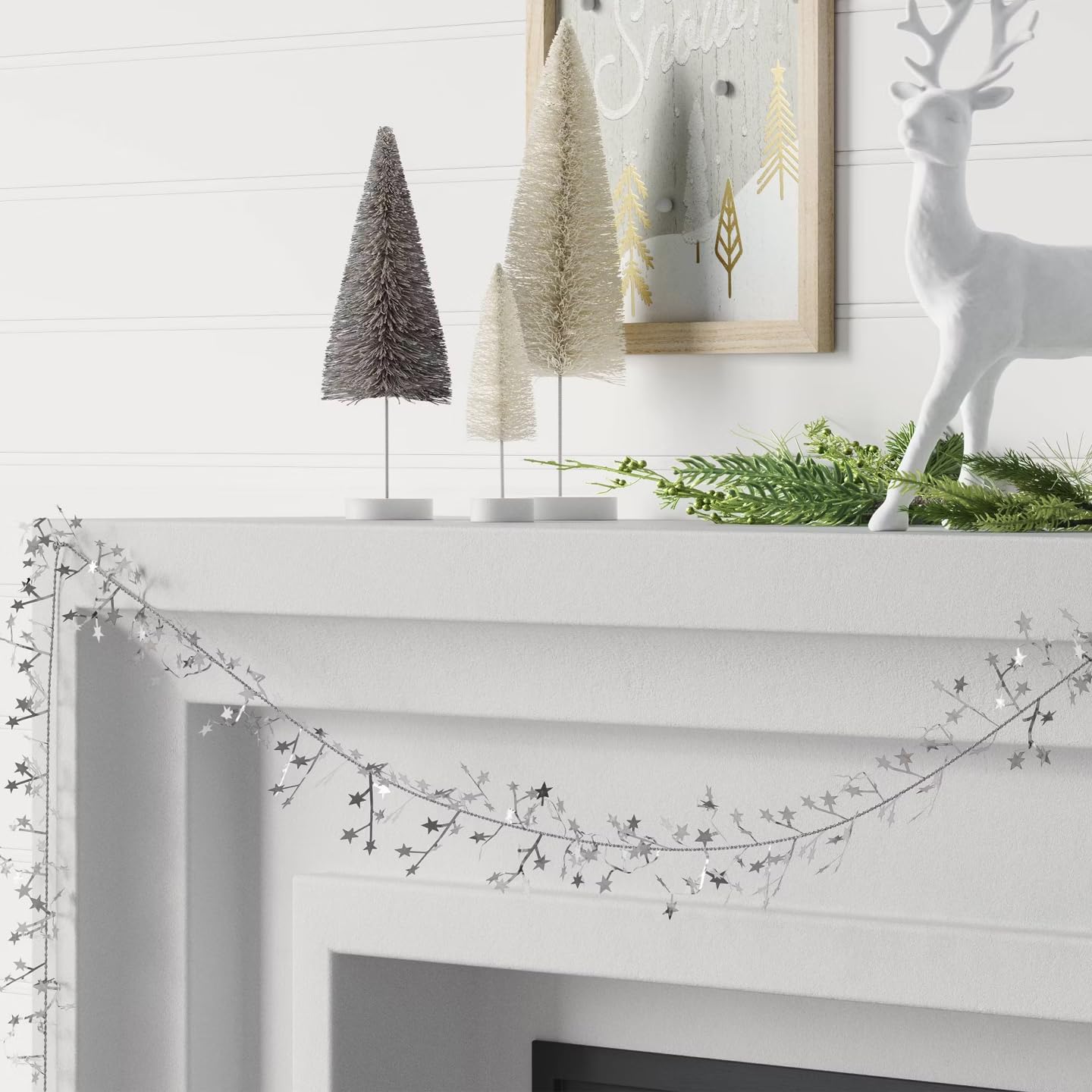 TIED RIBBONS 32 feet Silver Star Tinsel Garland with Wire Sparkly Stars Christmas for Tree Door Dining Home Table Wall Hanging Item Ornament - Christmas Decorations for Home - (Silver, 32 feet) – view 3