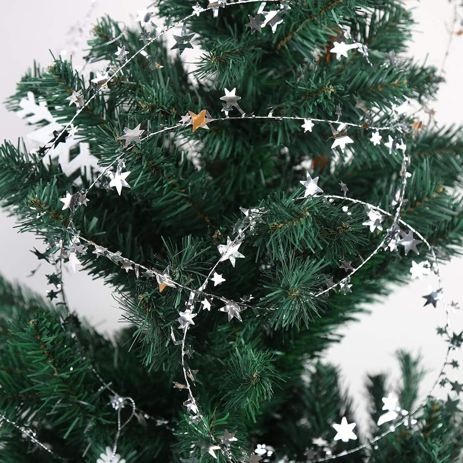 TIED RIBBONS 32 feet Silver Star Tinsel Garland with Wire Sparkly Stars Christmas for Tree Door Dining Home Table Wall Hanging Item Ornament - Christmas Decorations for Home - (Silver, 32 feet) – view 4