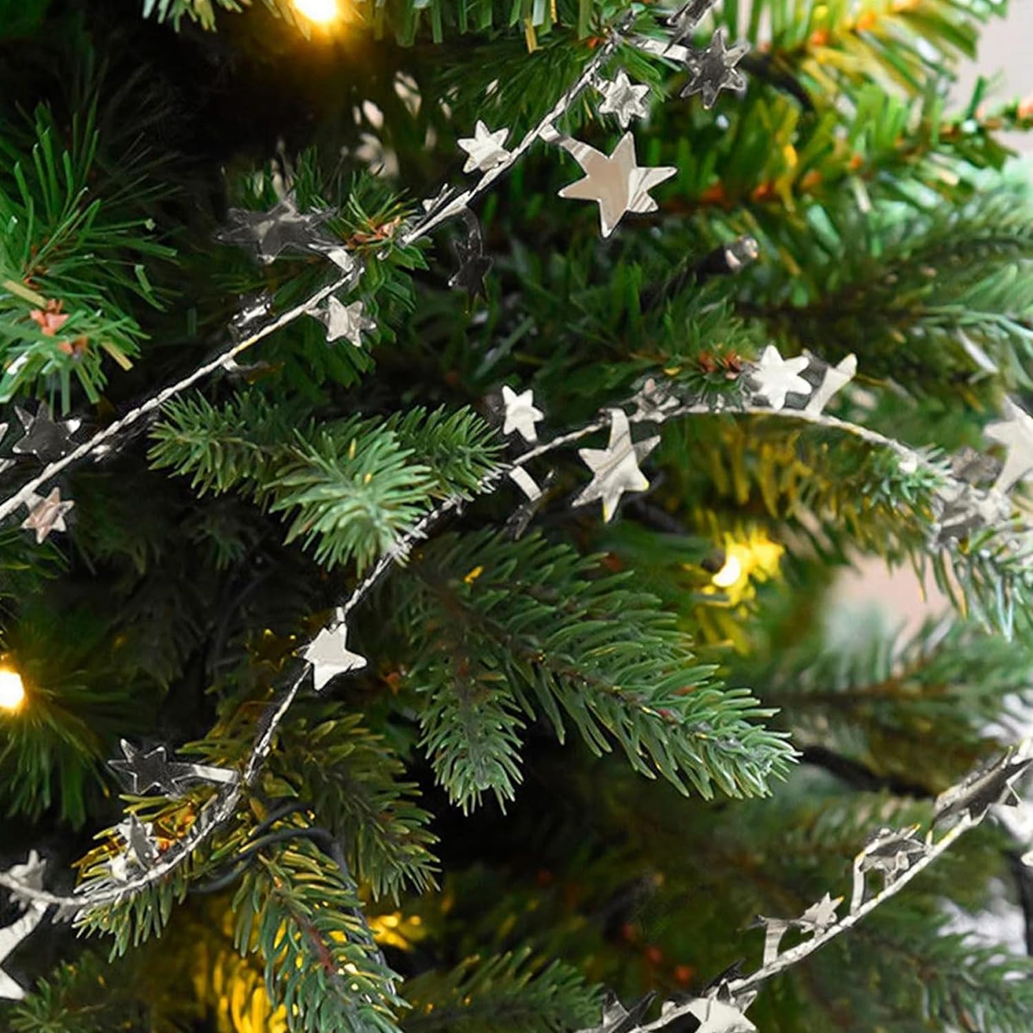 TIED RIBBONS 32 feet Silver Star Tinsel Garland with Wire Sparkly Stars Christmas for Tree Door Dining Home Table Wall Hanging Item Ornament - Christmas Decorations for Home - (Silver, 32 feet) – view 7