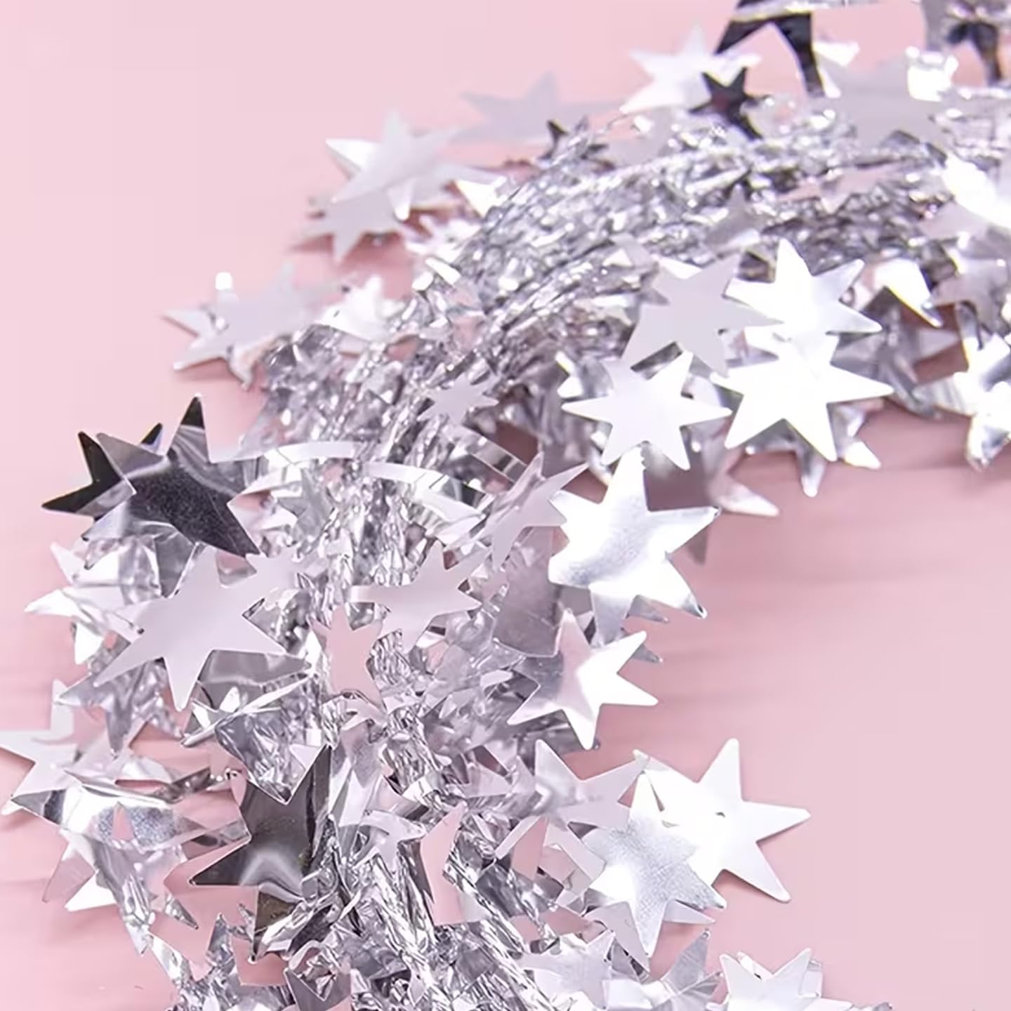 TIED RIBBONS 32 feet Silver Star Tinsel Garland with Wire Sparkly Stars Christmas for Tree Door Dining Home Table Wall Hanging Item Ornament - Christmas Decorations for Home - (Silver, 32 feet) – view 8