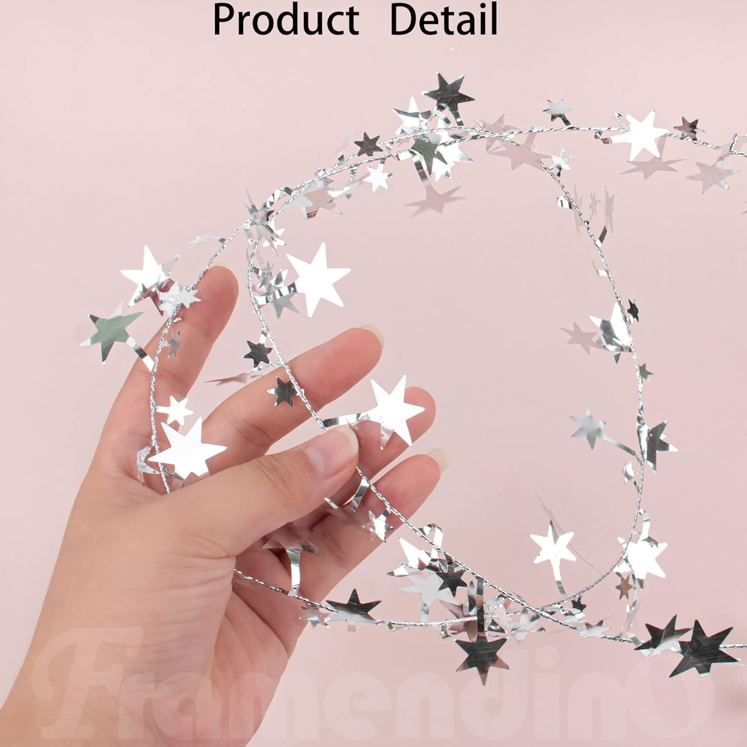 TIED RIBBONS 32 feet Silver Star Tinsel Garland with Wire Sparkly Stars Christmas for Tree Door Dining Home Table Wall Hanging Item Ornament - Christmas Decorations for Home - (Silver, 32 feet) – view 9