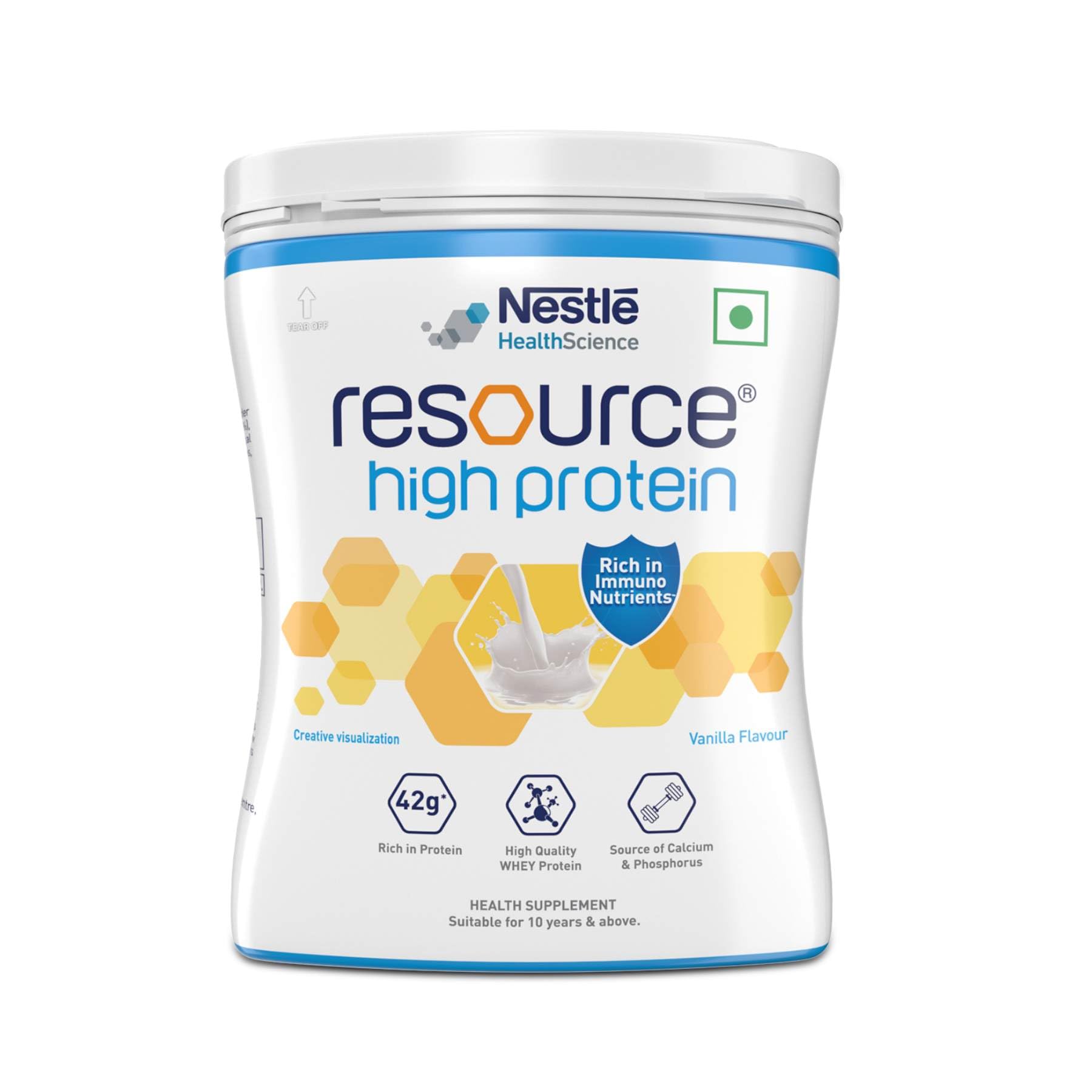 RESOURCE vanilla whey protein powder 400 g jar on white background
