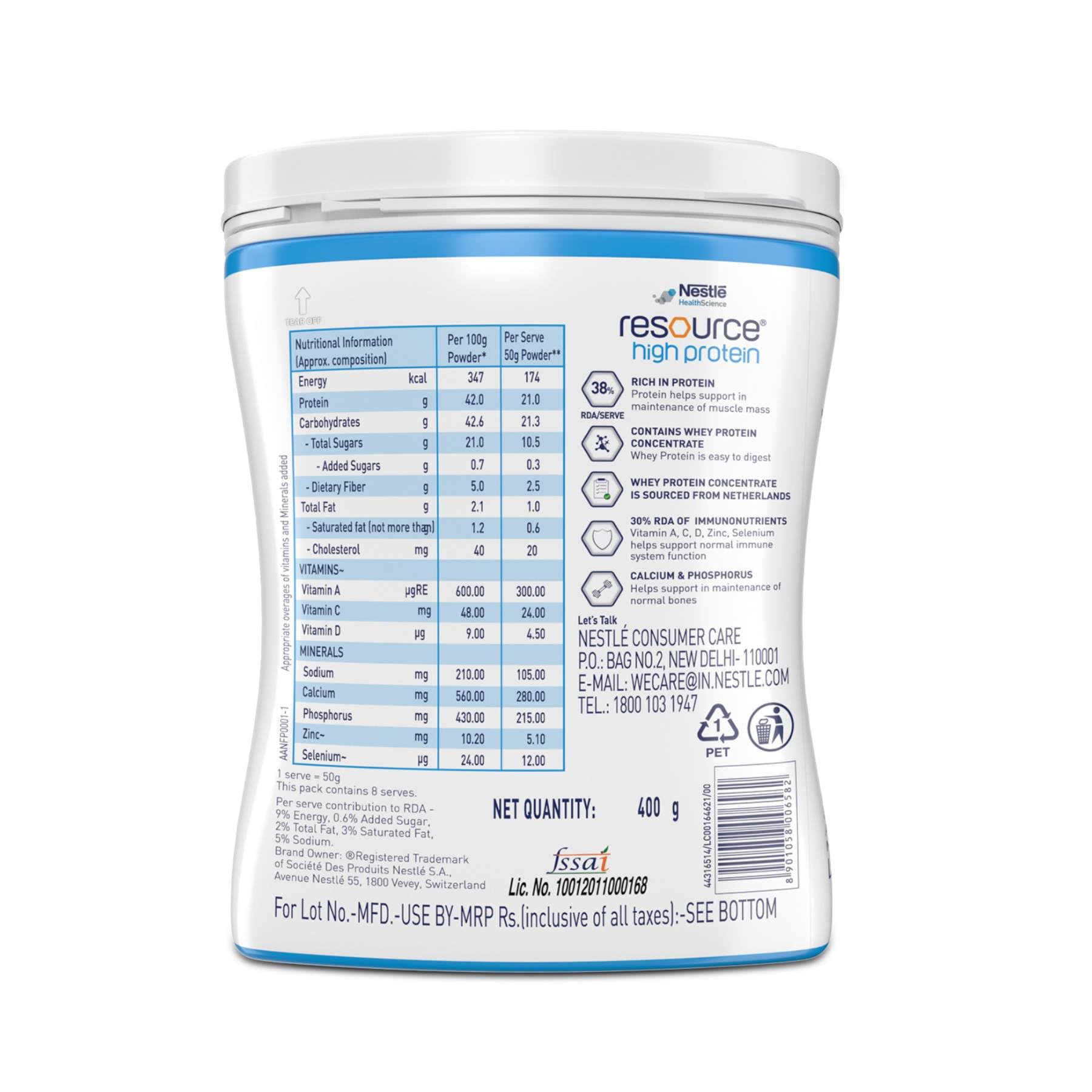 Nestle Resource High Protein - Vanilla Flavour, Contains Whey Protein, 42g Protein per 100g, Now Rich in ImmunoNutrients, Strengthens Muscles & Immune System - 400g Pet Jar Pack – view 2