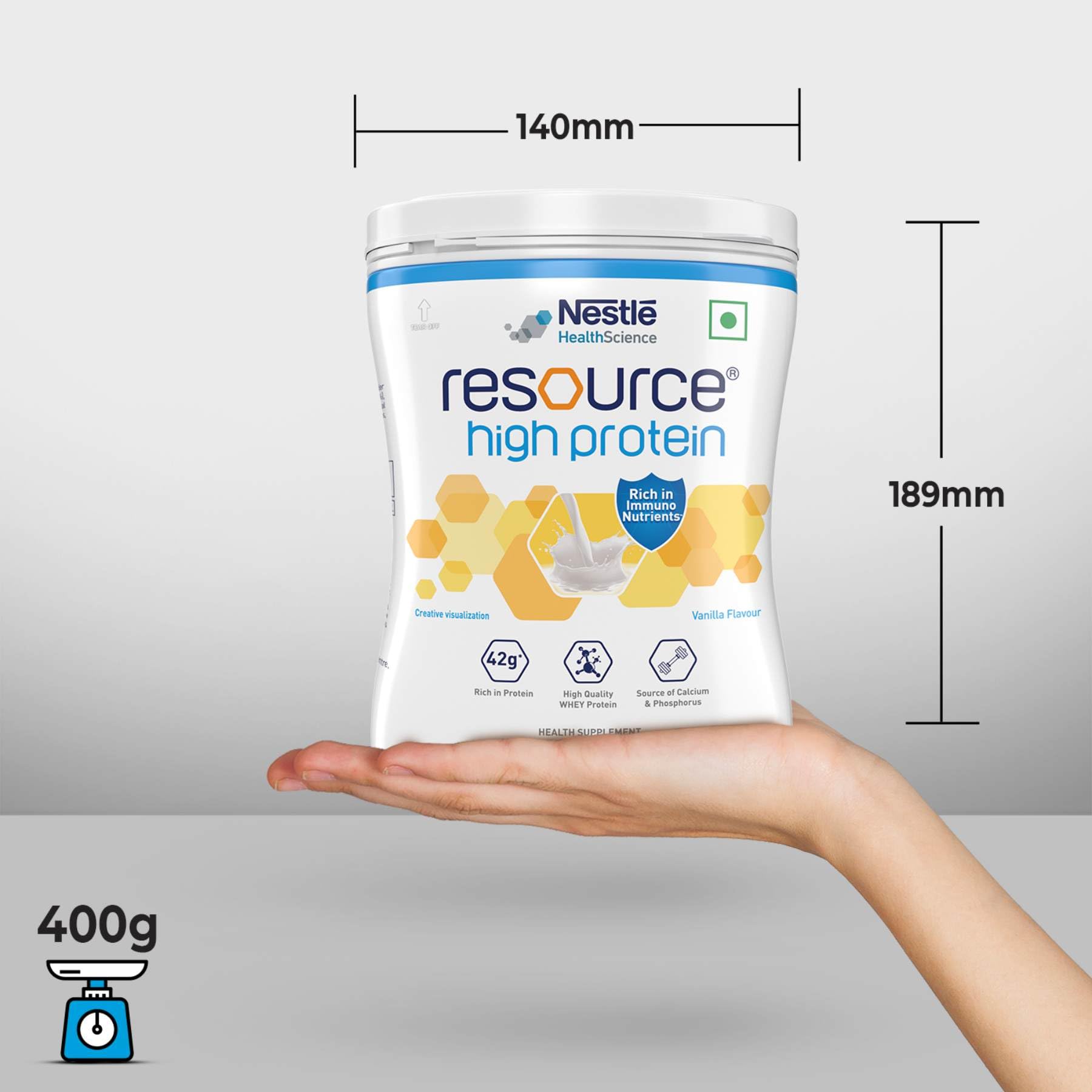 Nestle Resource High Protein - Vanilla Flavour, Contains Whey Protein, 42g Protein per 100g, Now Rich in ImmunoNutrients, Strengthens Muscles & Immune System - 400g Pet Jar Pack – view 8