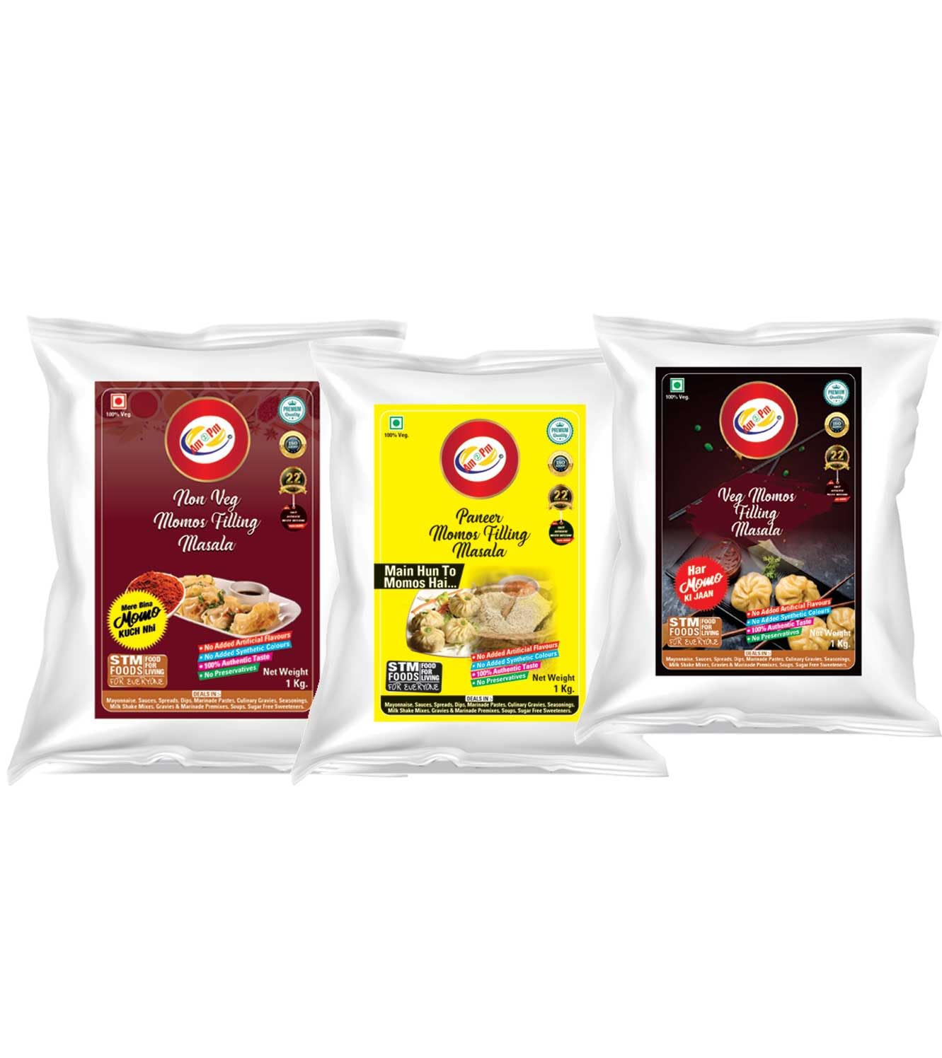Three 1 kg Am 2 Pm momos filling masala packs