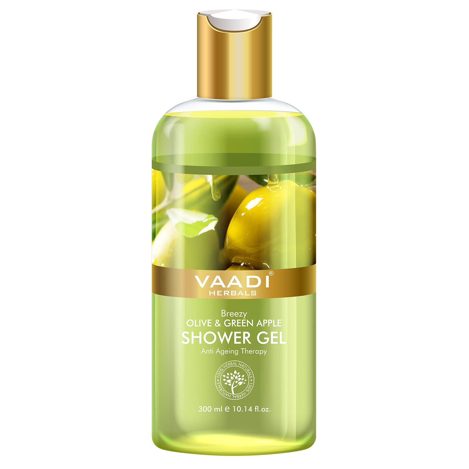 Vaadi Herbals Breezy Olive Green Apple shower gel bottle