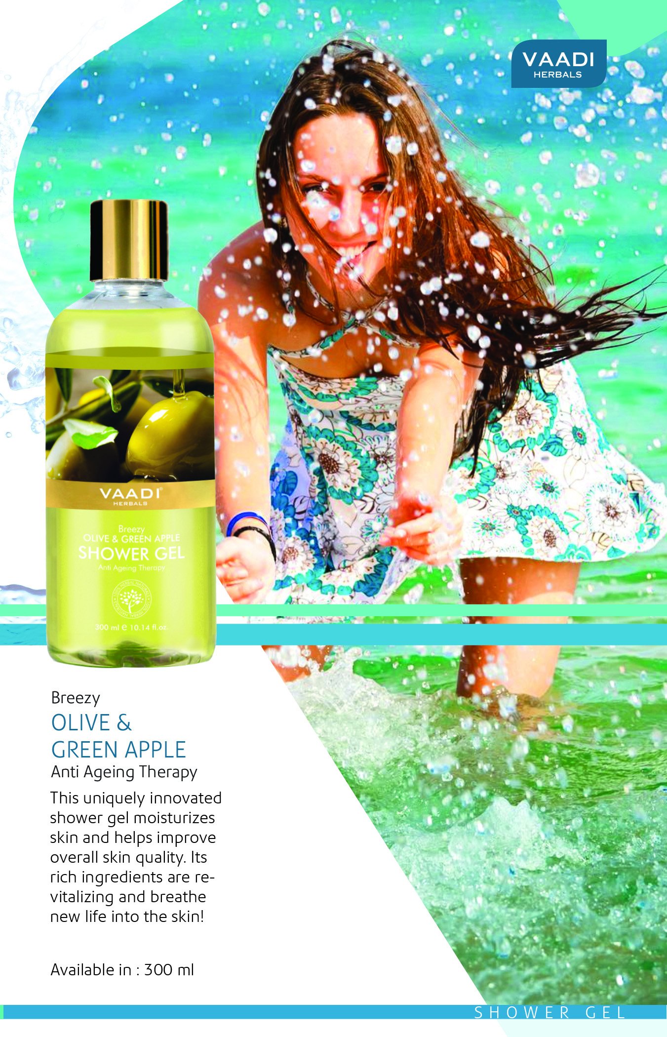 Vaadi Herbals Shower Gel, Breezy Olive and Green Apple, 300ml – view 3