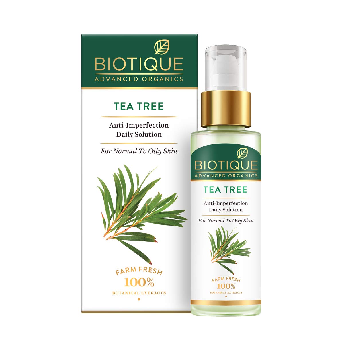 Biotique tea tree daily solution face serum 30ml bottle close-up