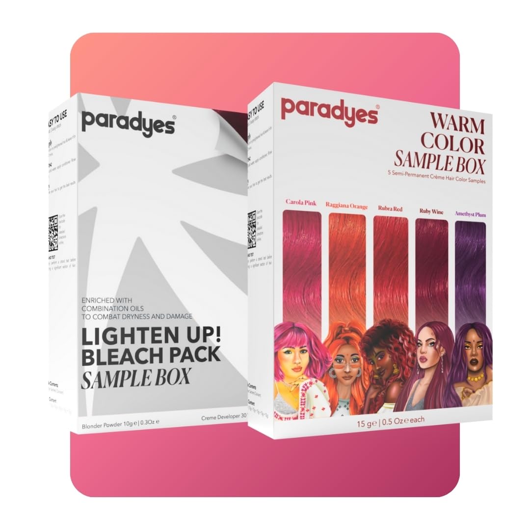 Paradyes Lighten Up! Bleach Pack +Warm Hair Color Sample Box (Chocolate Brown, Coffee Brown, Ginnger Copper, Bekaraar Burgundy and Honey Blonde) – view 1