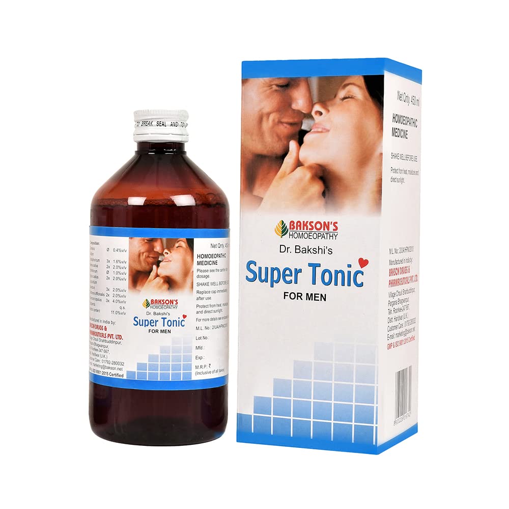 Bakson's homeopathic Super Tonic Syrup 450 ml packaging view