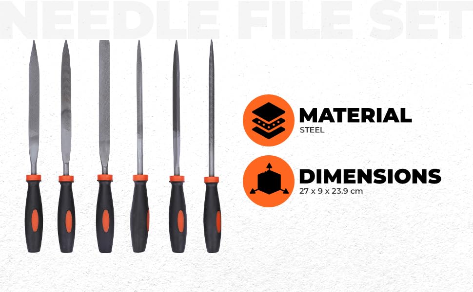 BLACK+DECKER BDHT22148 174mm 6-Piece Steel Needle File Set for Cutting & Smootheing Out Surfaces Ideal for Wood, Metal, Plastic for Home & DIY Use, ORANGE & BLACK – view 2