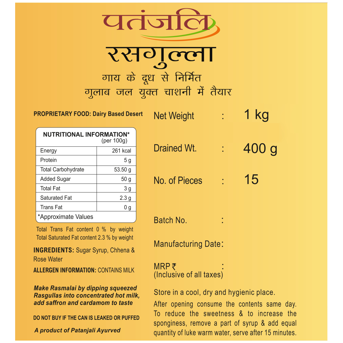 Patanjali Rasgulla 1 kg – view 3