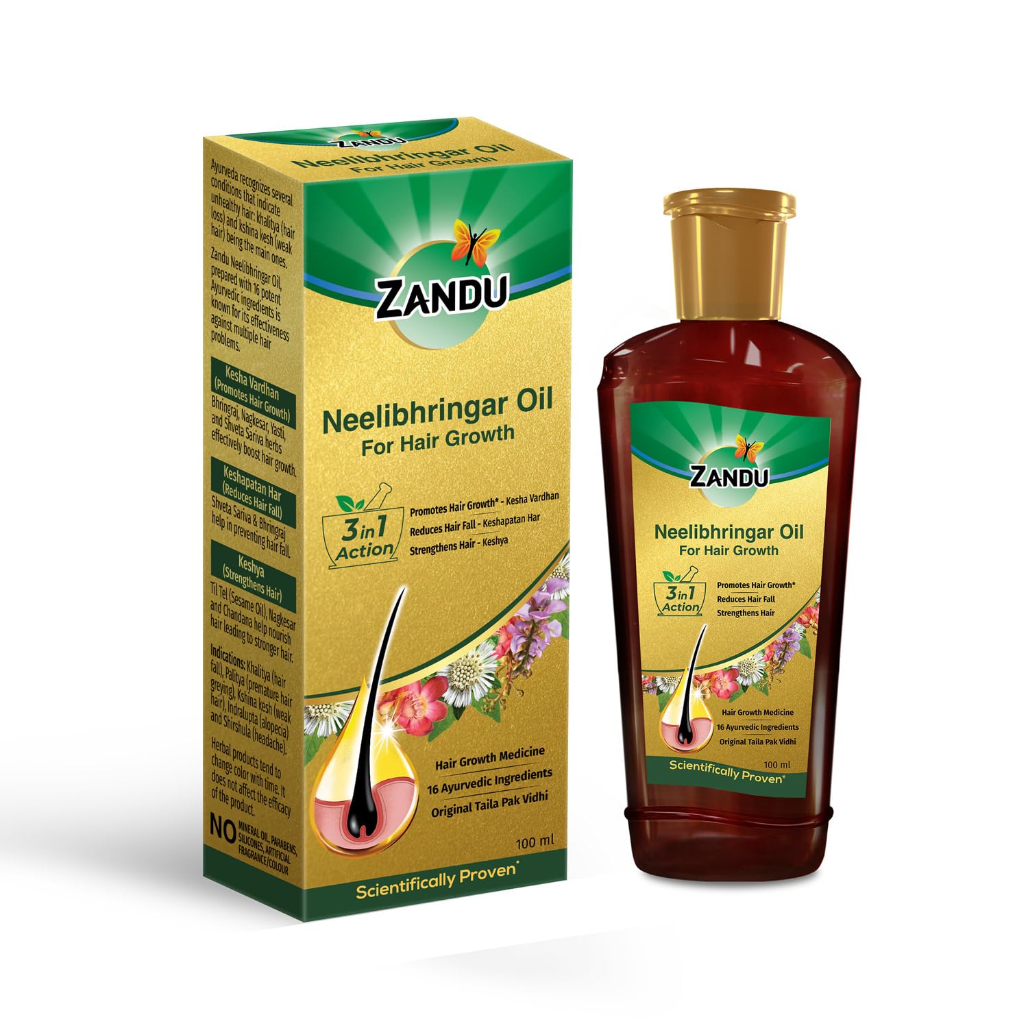 Front pack of Zandu Neelibhringar Ayurvedic hair oil 100 ml