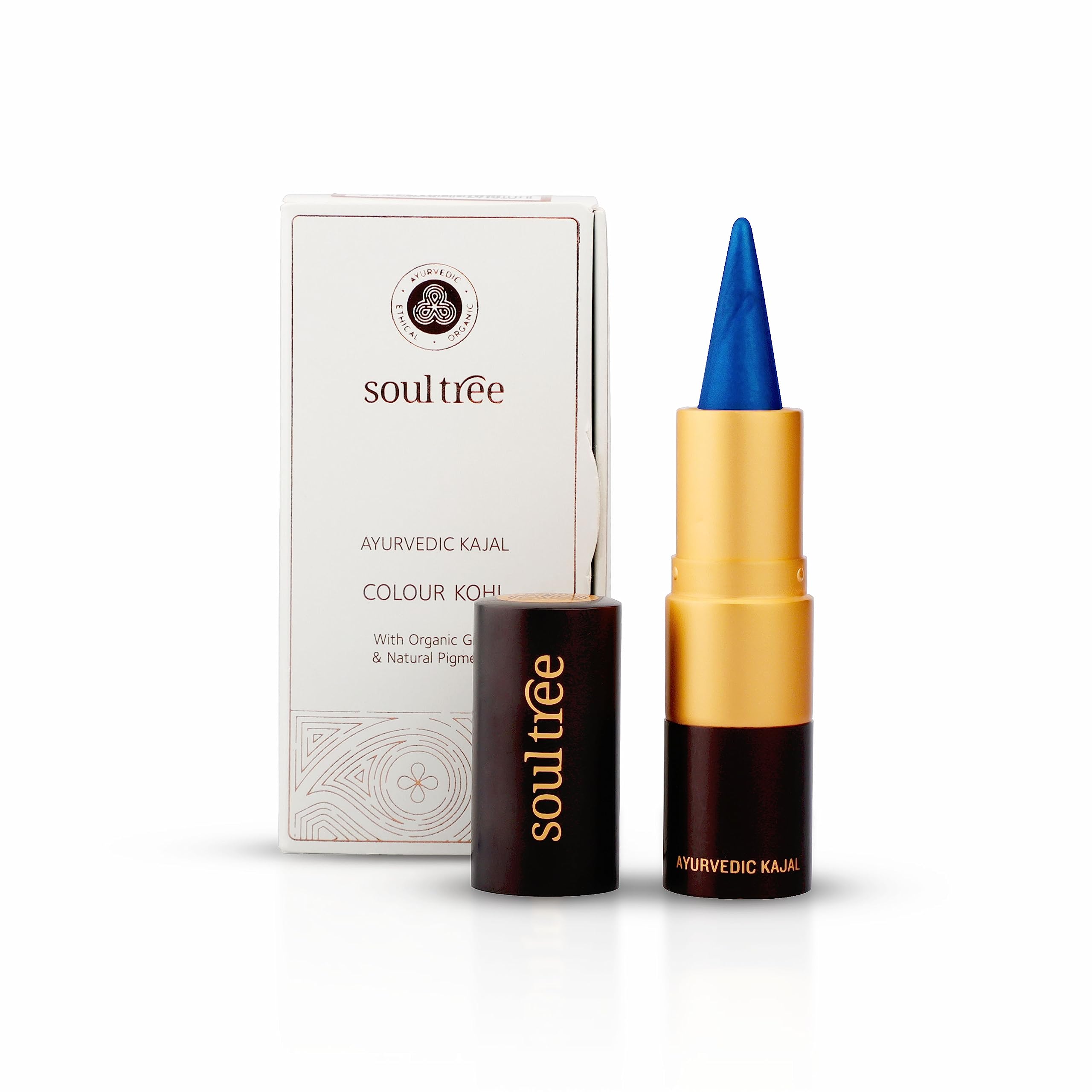 Creamy blue Ayurvedic kajal stick in Mood Indigo shade