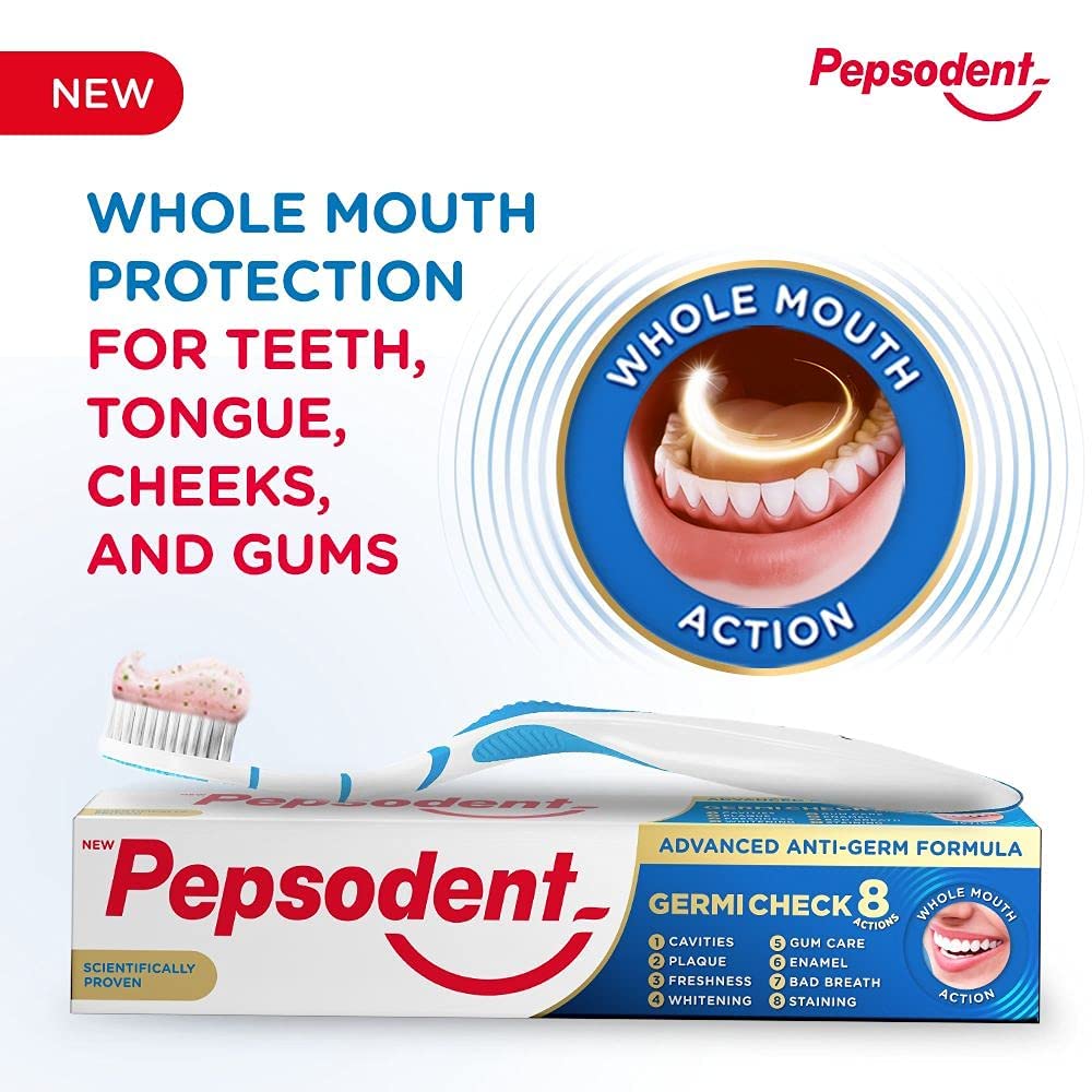 Pepsodent Germicheck 300g (150g x 2, Pack of 2) 8 Actions, Whole Mouth Cavity Protection Plaque Removal Toothpaste With Anti-Germ Formula, Clove And Neem Oil, Jumbo Save Pack – view 3