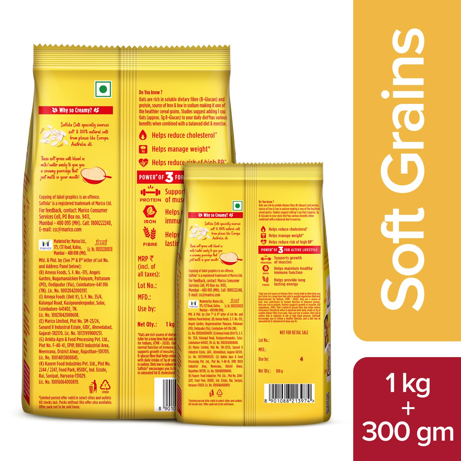 Saffola Masala Oats, Classic Masala, 500g + Saffola Oats, 1 kg with Free Saffola Oats 400 gm – view 4