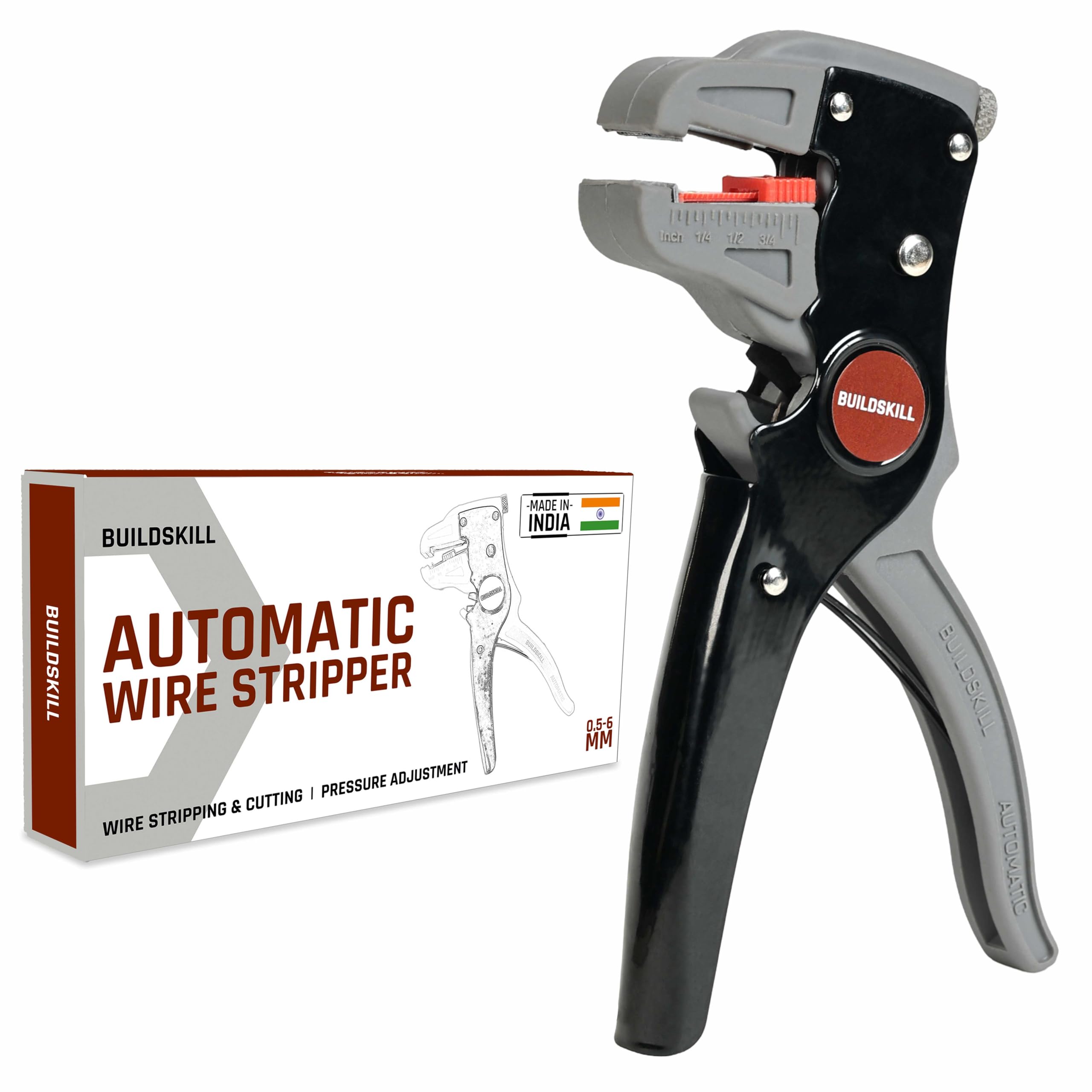 Black and gray automatic wire stripper cutter with ergonomic grip