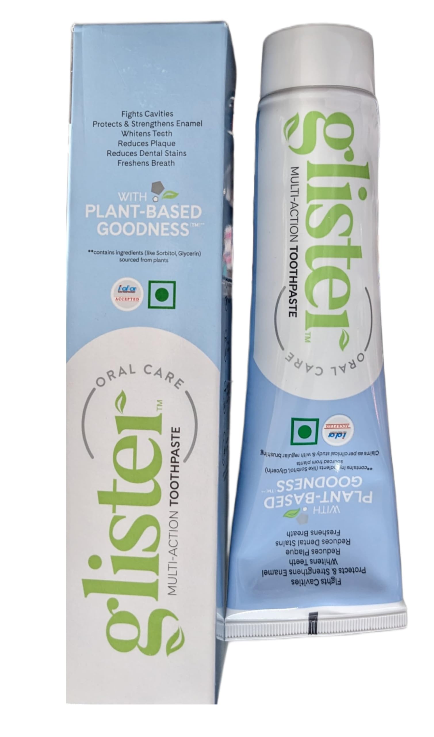 Front view of Amway Glister mint toothpaste 190 g tube