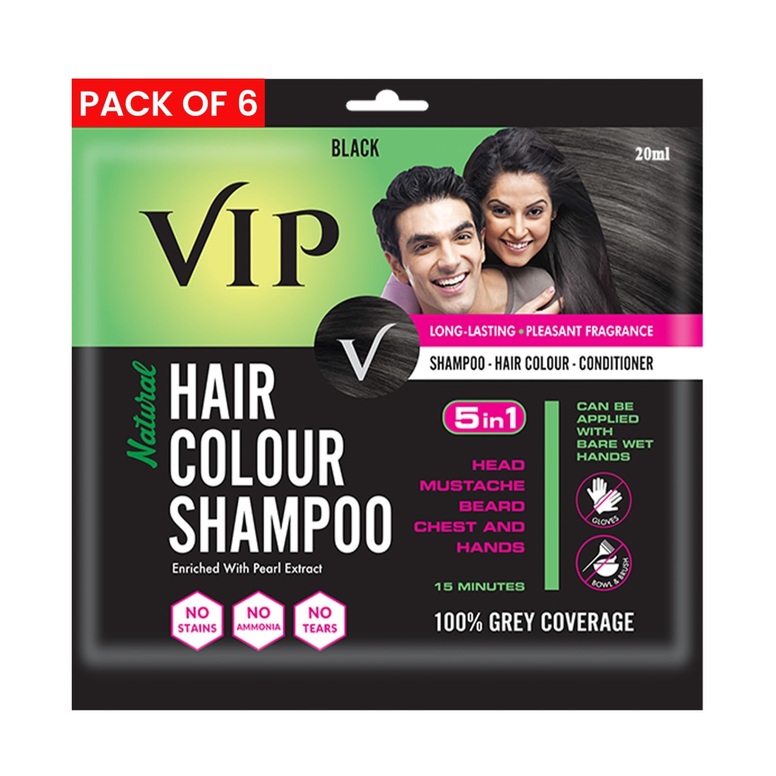Black hair colour shampoo sachets for beard and grey hair