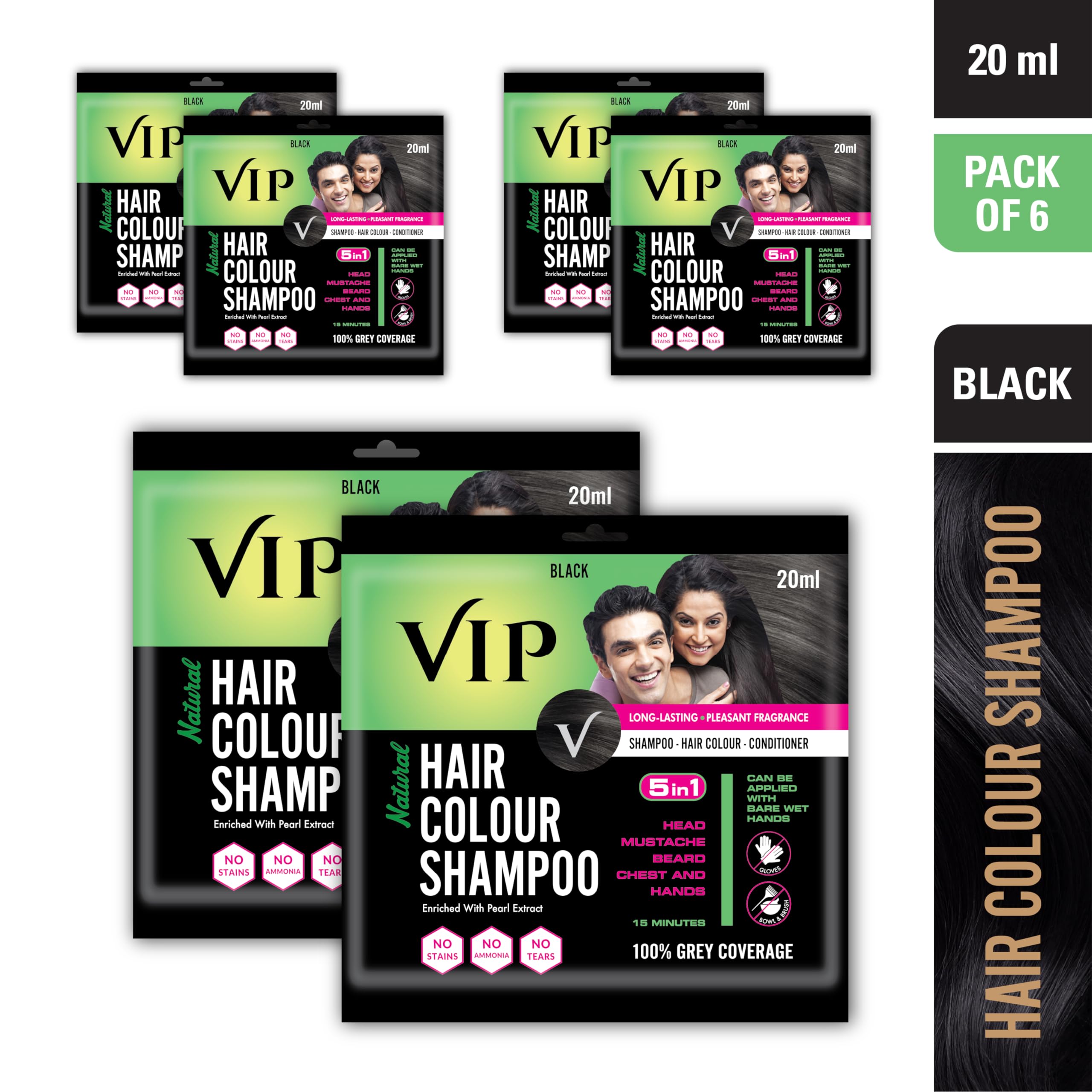 VIP Hair Colour Shampoo Black, 20 ml Pack of 6 – view 2