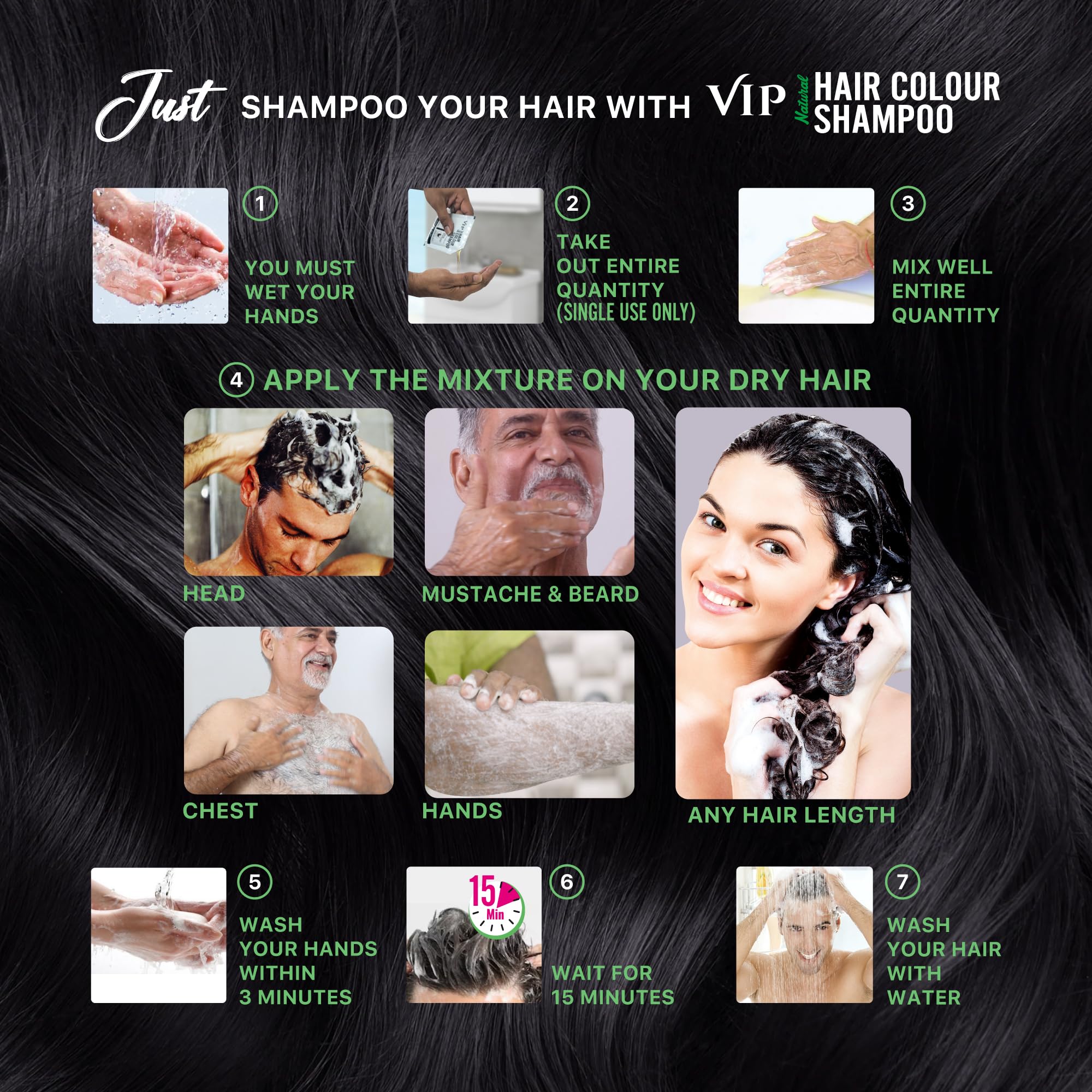 VIP Hair Colour Shampoo Black, 20 ml Pack of 6 – view 5