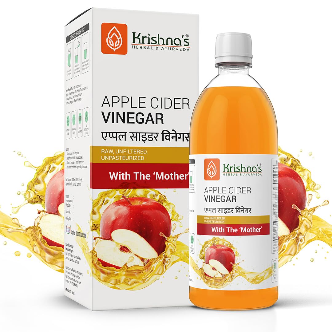KRISHNA'S HERBAL & AYURVEDA Apple Cider Vinegar 1000 Ml|Raw,Unfiltered,Unpasteurized|With The Mother