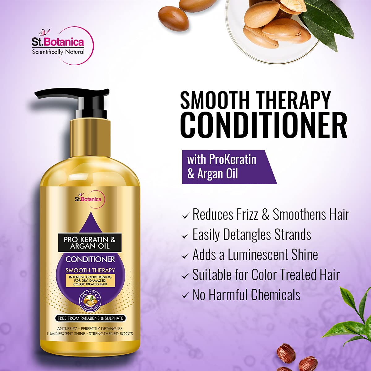 St.Botanica Pro Keratin and Argan Oil Smooth Therapy Conditioner 300 ml with Pro Keratin & Argan Oil For Smooth & Frizz Free Hair – view 3