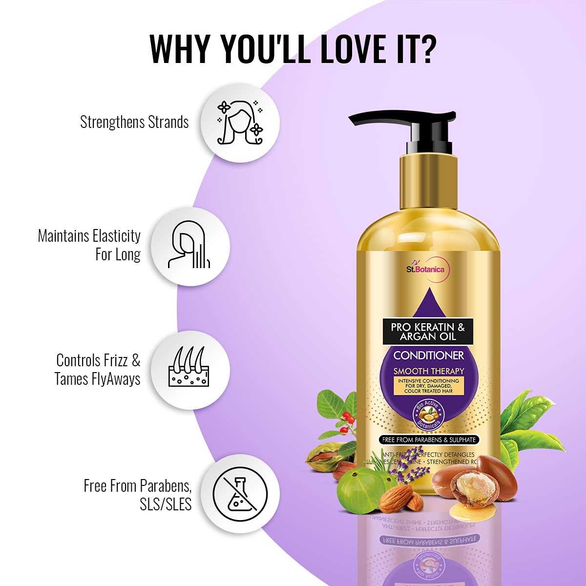 St.Botanica Pro Keratin and Argan Oil Smooth Therapy Conditioner 300 ml with Pro Keratin & Argan Oil For Smooth & Frizz Free Hair – view 4