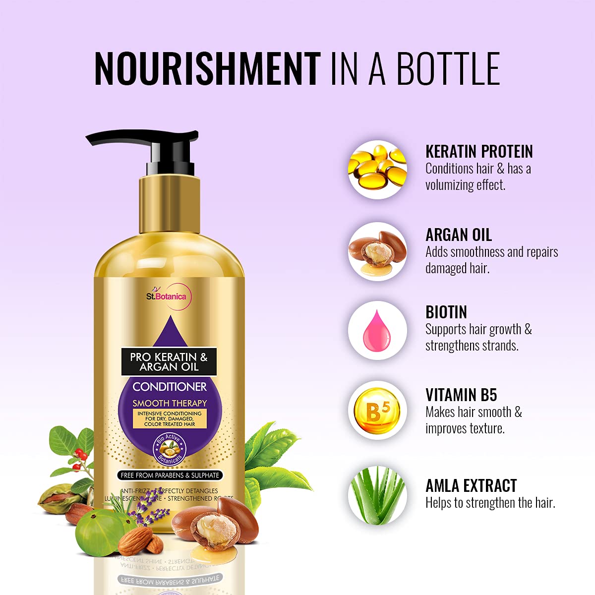 St.Botanica Pro Keratin and Argan Oil Smooth Therapy Conditioner 300 ml with Pro Keratin & Argan Oil For Smooth & Frizz Free Hair – view 5