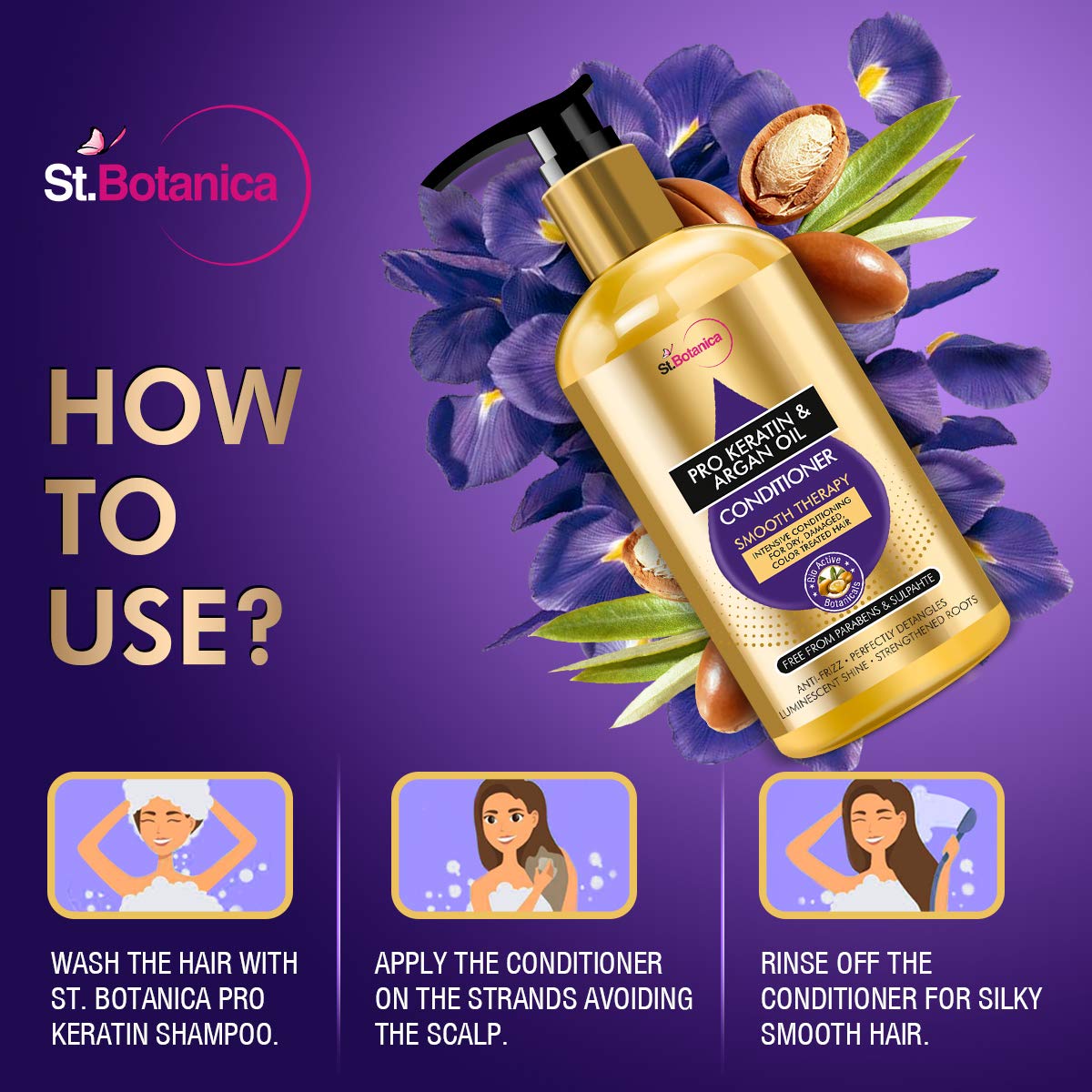 St.Botanica Pro Keratin and Argan Oil Smooth Therapy Conditioner 300 ml with Pro Keratin & Argan Oil For Smooth & Frizz Free Hair – view 7