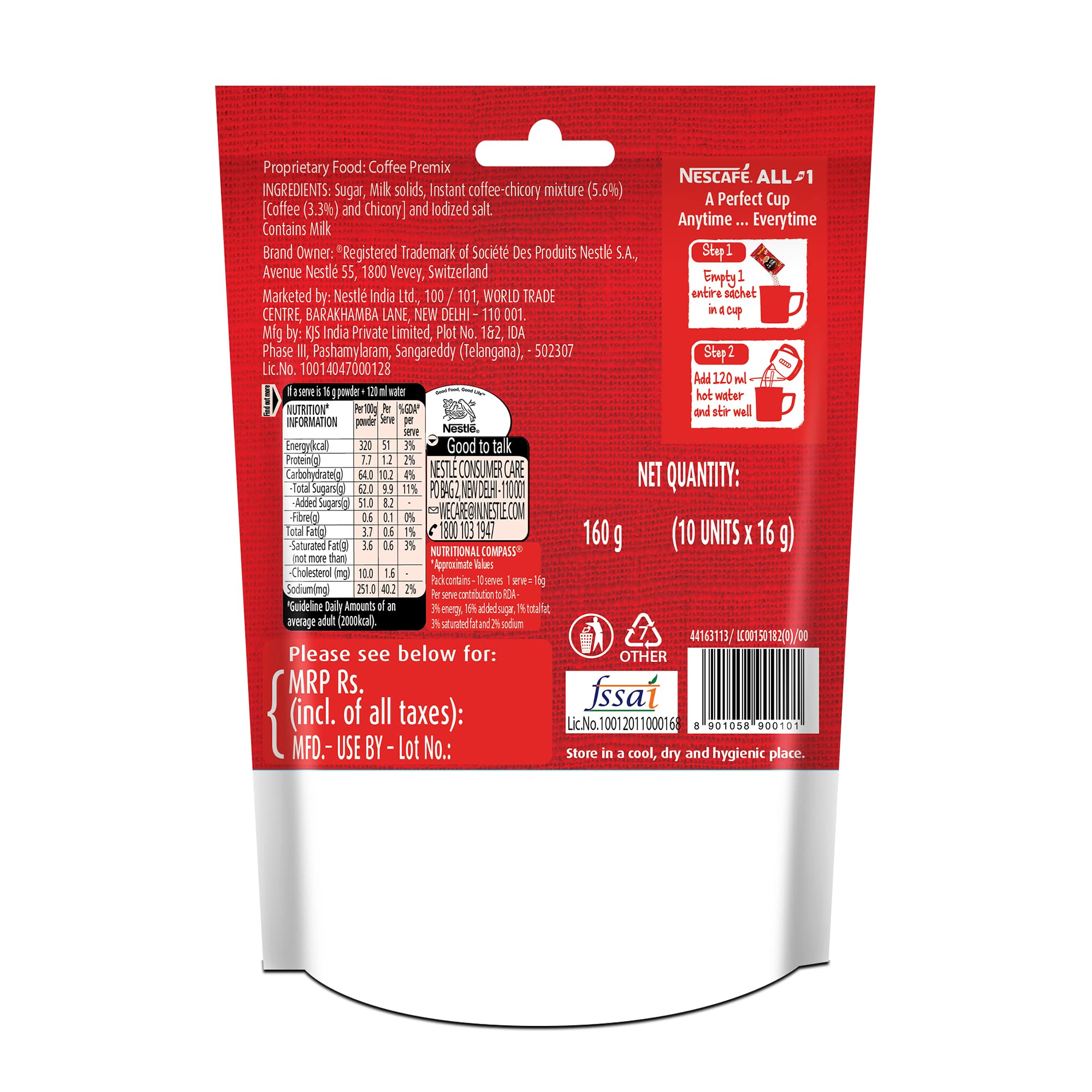 Nescafé All In One Powder Coffee Sharebag, 160G (Pack of 10 Sachets) – view 2