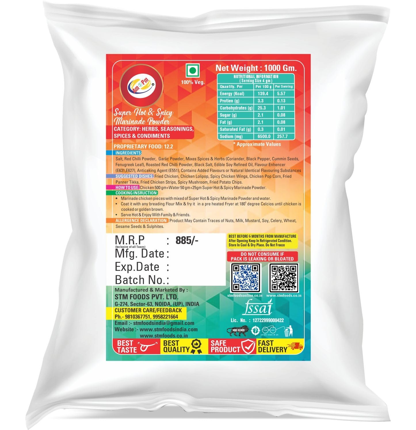 Am 2 Pm - Super Hot & Spicy Marinade Base Mix Ready to Cook Spice Mix 1kg – view 2