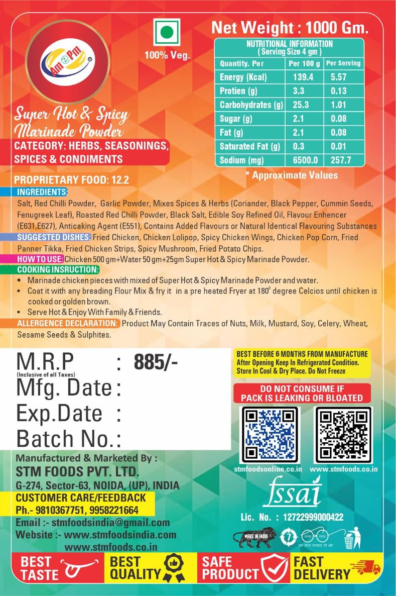 Am 2 Pm - Super Hot & Spicy Marinade Base Mix Ready to Cook Spice Mix 1kg – view 3