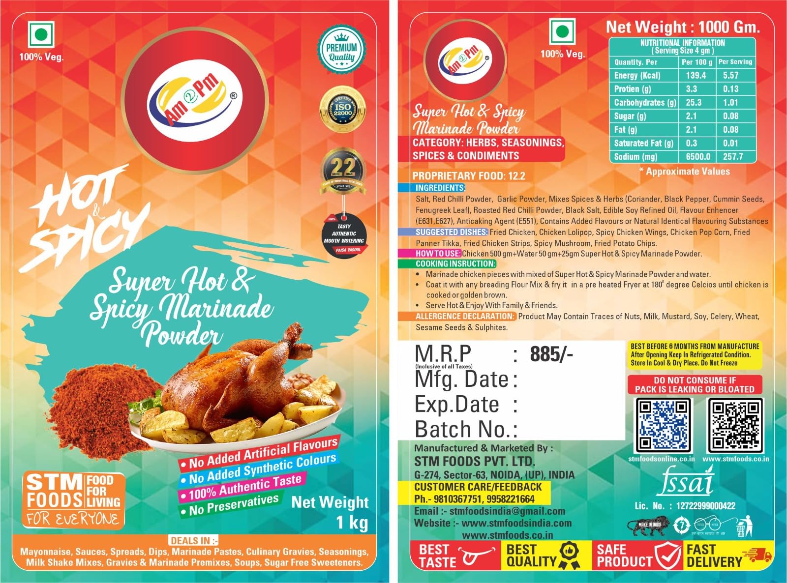 Am 2 Pm - Super Hot & Spicy Marinade Base Mix Ready to Cook Spice Mix 1kg – view 6