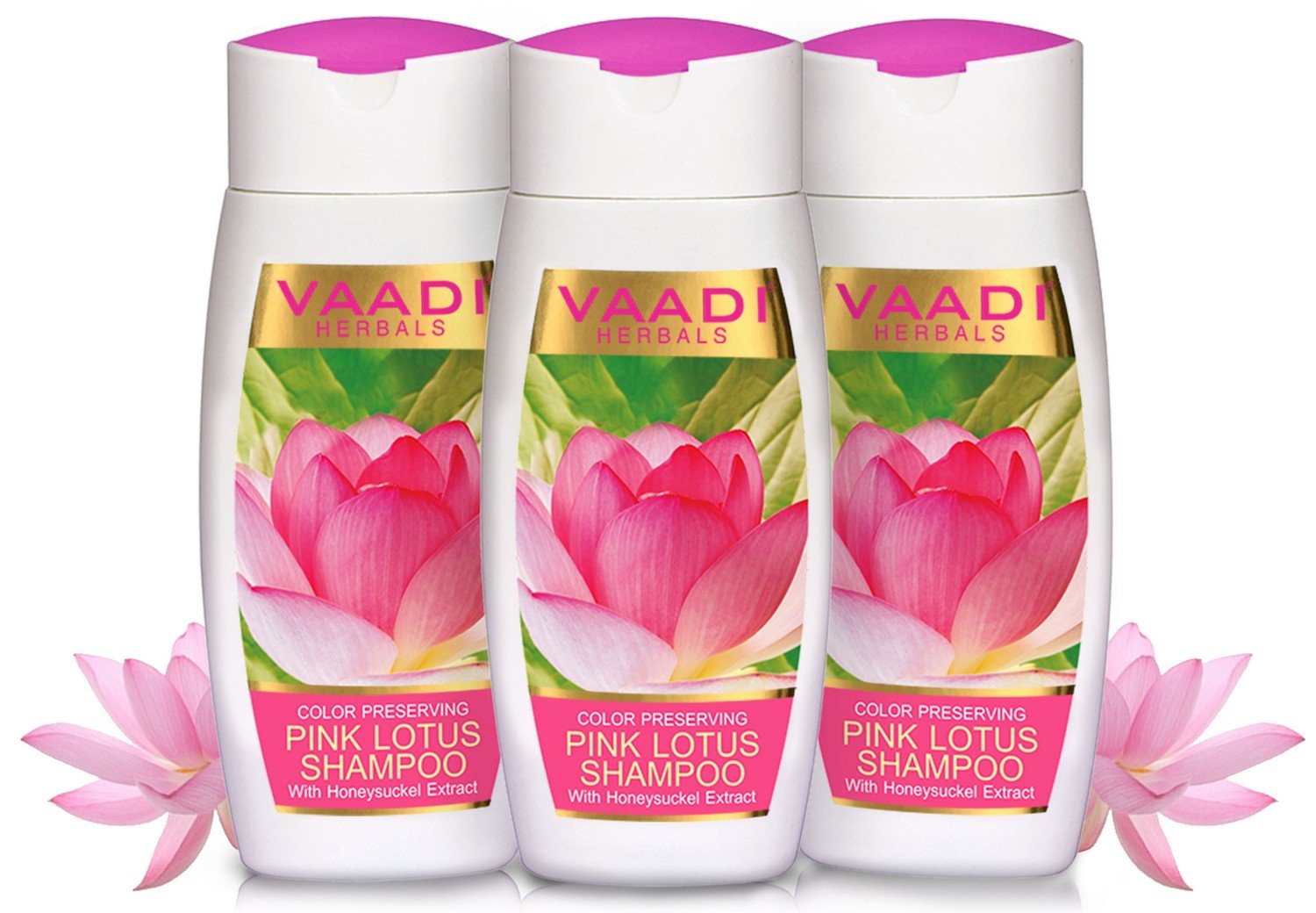 Vaadi Herbals Value Pack of 3 PINK LOTUS SHAMPOO with Honeysuckel Extract - Color Preserving (110mlx3) – view 2