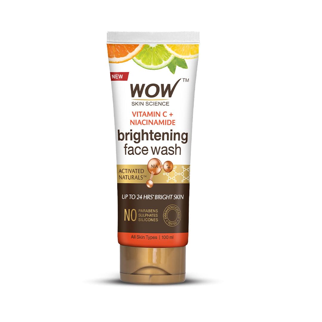 Citrus-scented WOW Skin Science brightening face wash in 100 ml tube