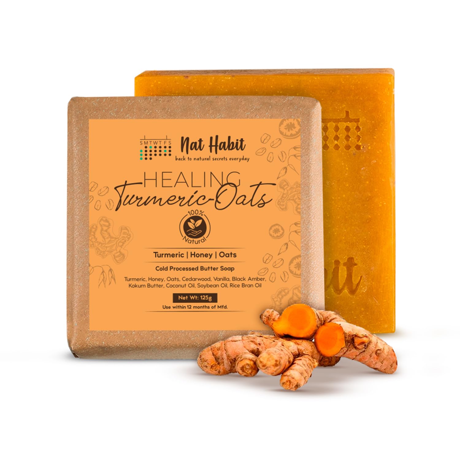 Handmade turmeric oats bath butter soap bar with packaging