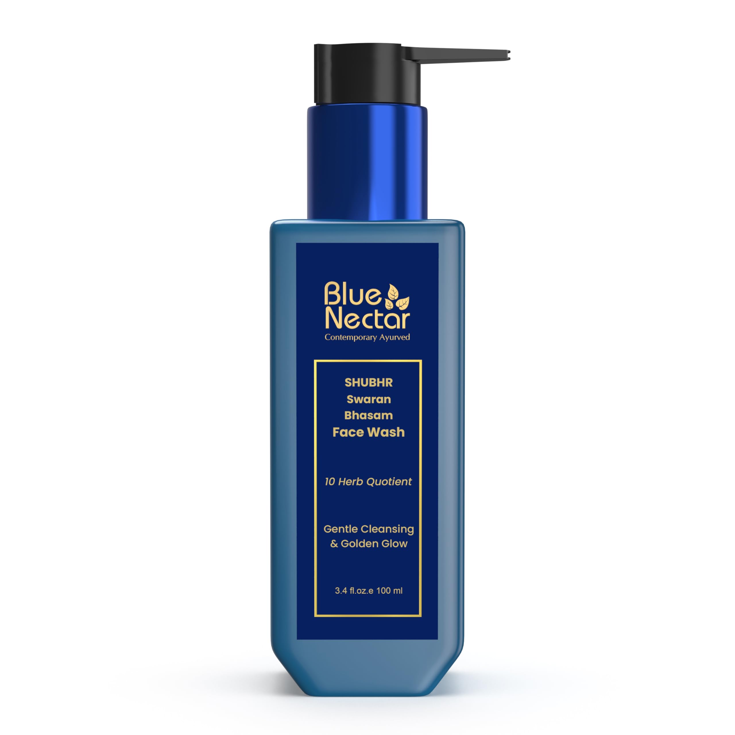 Front view of Blue Nectar Gold Swaran Bhasam face wash bottle