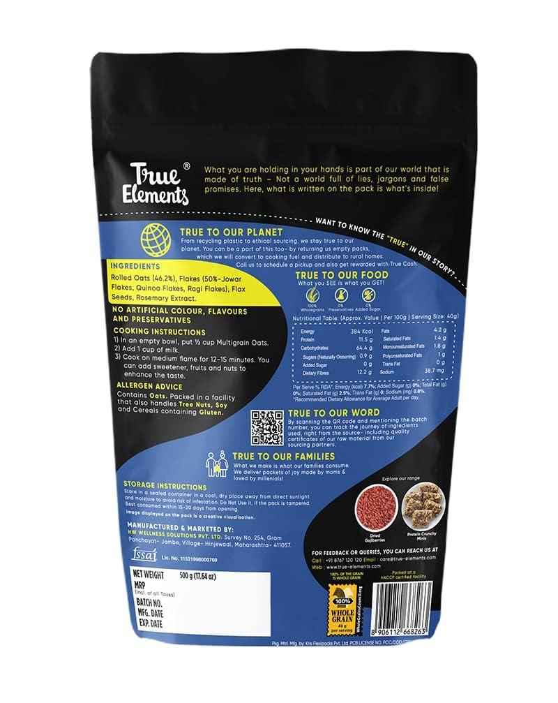 True Elements Multigrain Oats 500g - Jowar and Ragi – view 2