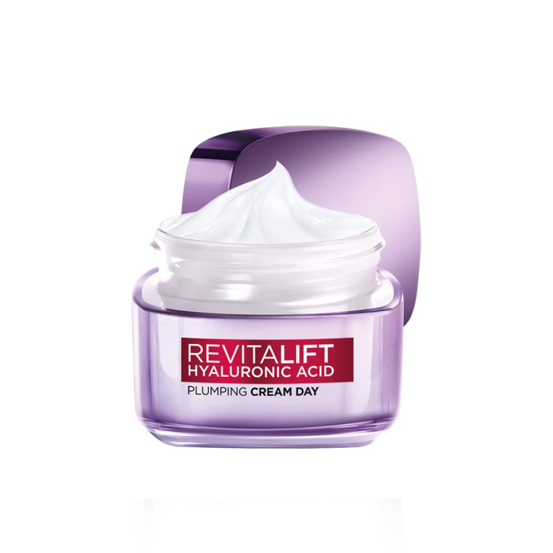 Lightweight hyaluronic acid plumping day cream jar for face hydration
