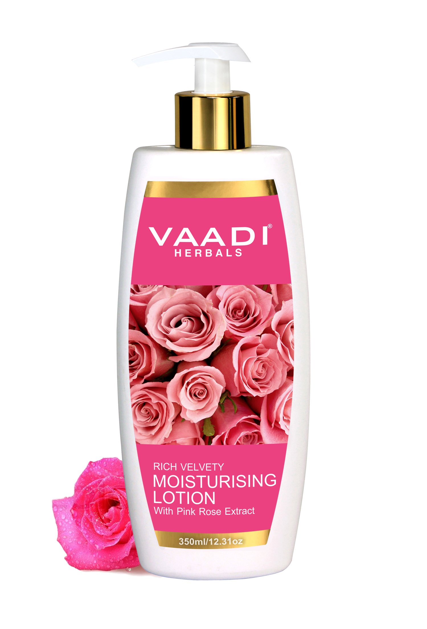 Vaadi Herbals rose lotion bottle for face and body use
