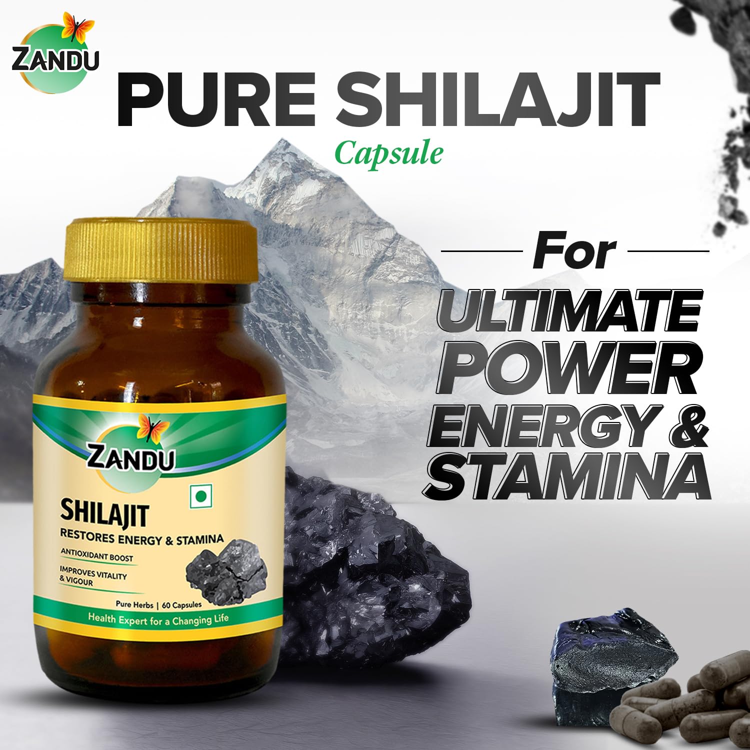 Zandu Shilajit Capsules (60 Caps) Infused with Goodness of Natural Shilajit Extracts for Enhanced Energy & Strength in Men, Manages Stress, Immunity Booster – view 2