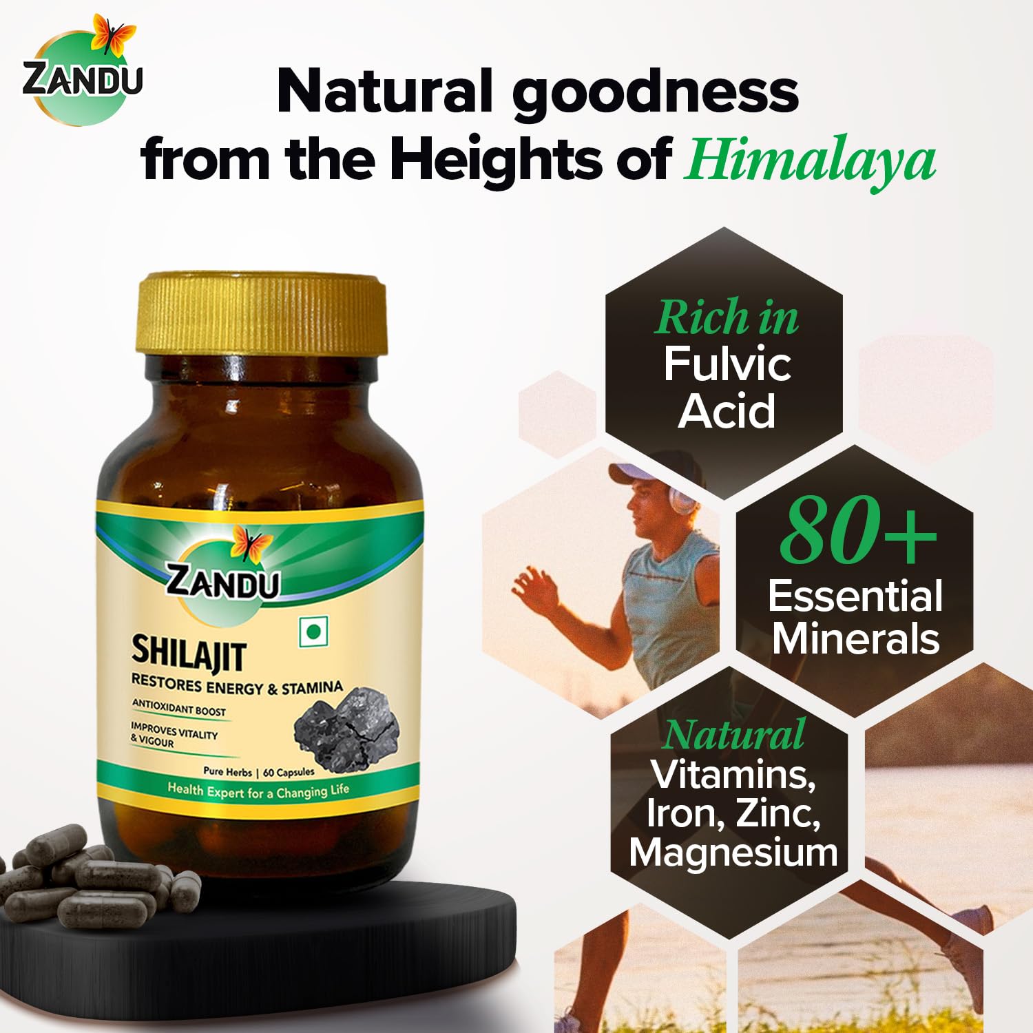 Zandu Shilajit Capsules (60 Caps) Infused with Goodness of Natural Shilajit Extracts for Enhanced Energy & Strength in Men, Manages Stress, Immunity Booster – view 3