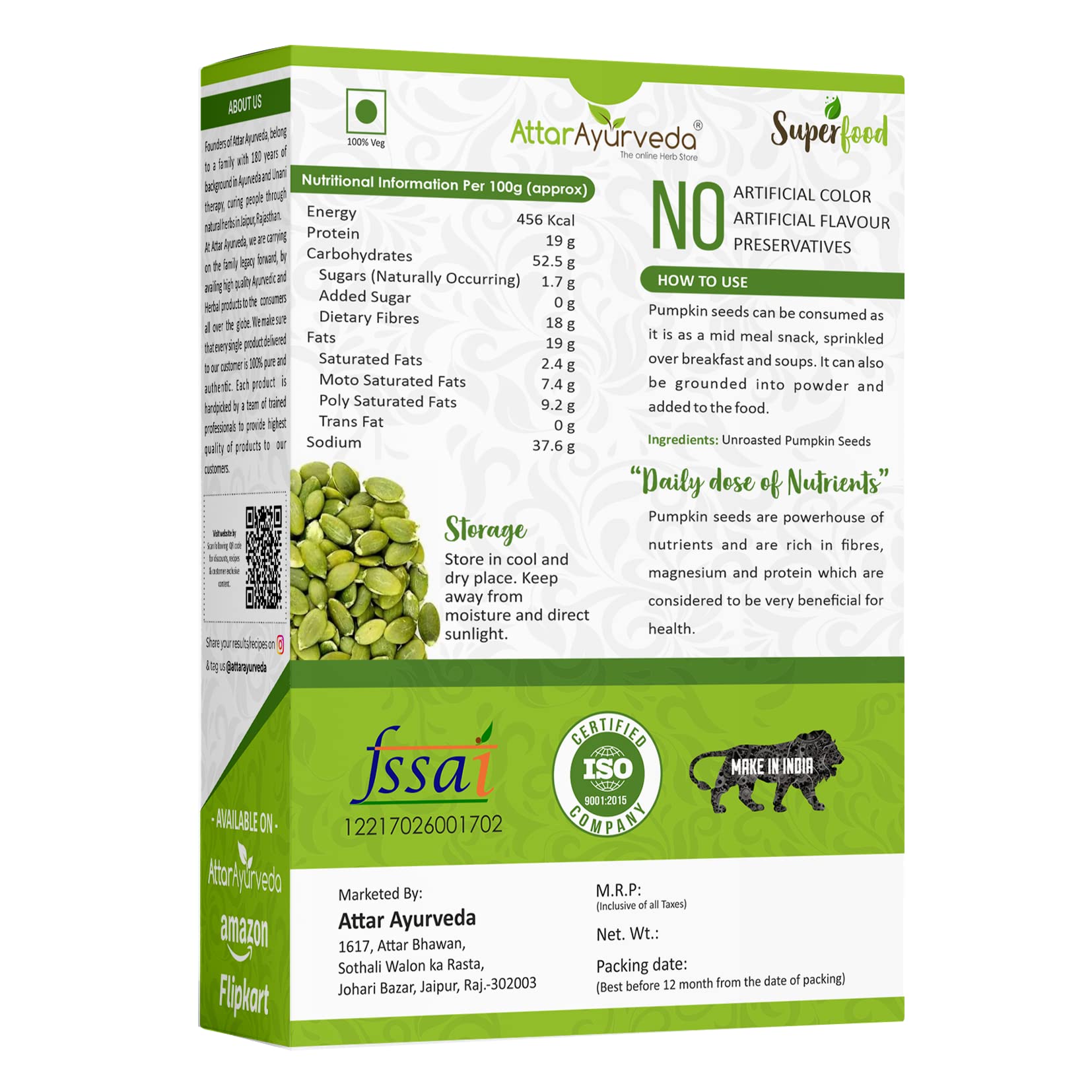 Attar Ayurveda Raw Pumpkin Seeds for Eating (250 Grams) – view 2