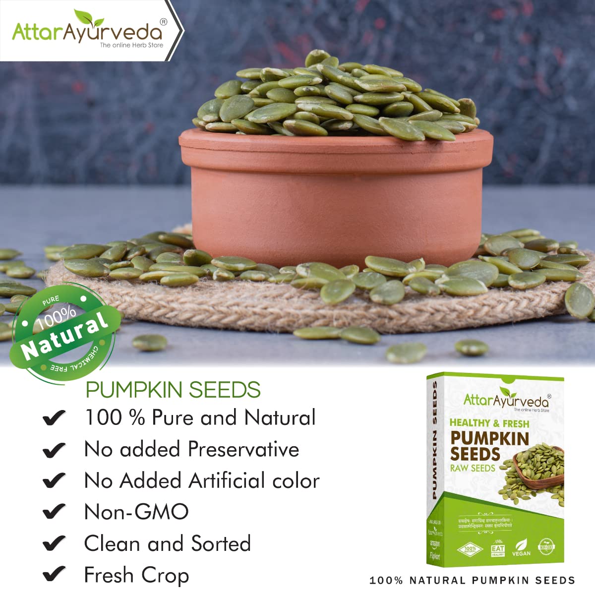 Attar Ayurveda Raw Pumpkin Seeds for Eating (250 Grams) – view 3