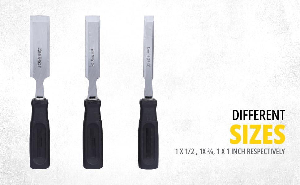 STANLEY 16-089 3-Piece Wood Chisel Set with Anti-Rust Properties for Shaping & Cutting Wood Surfaces - 1/2x7 3/4,3/4x7 3/4,1x7 3/4, GREY & BLACK (Made in Singapore) – view 3
