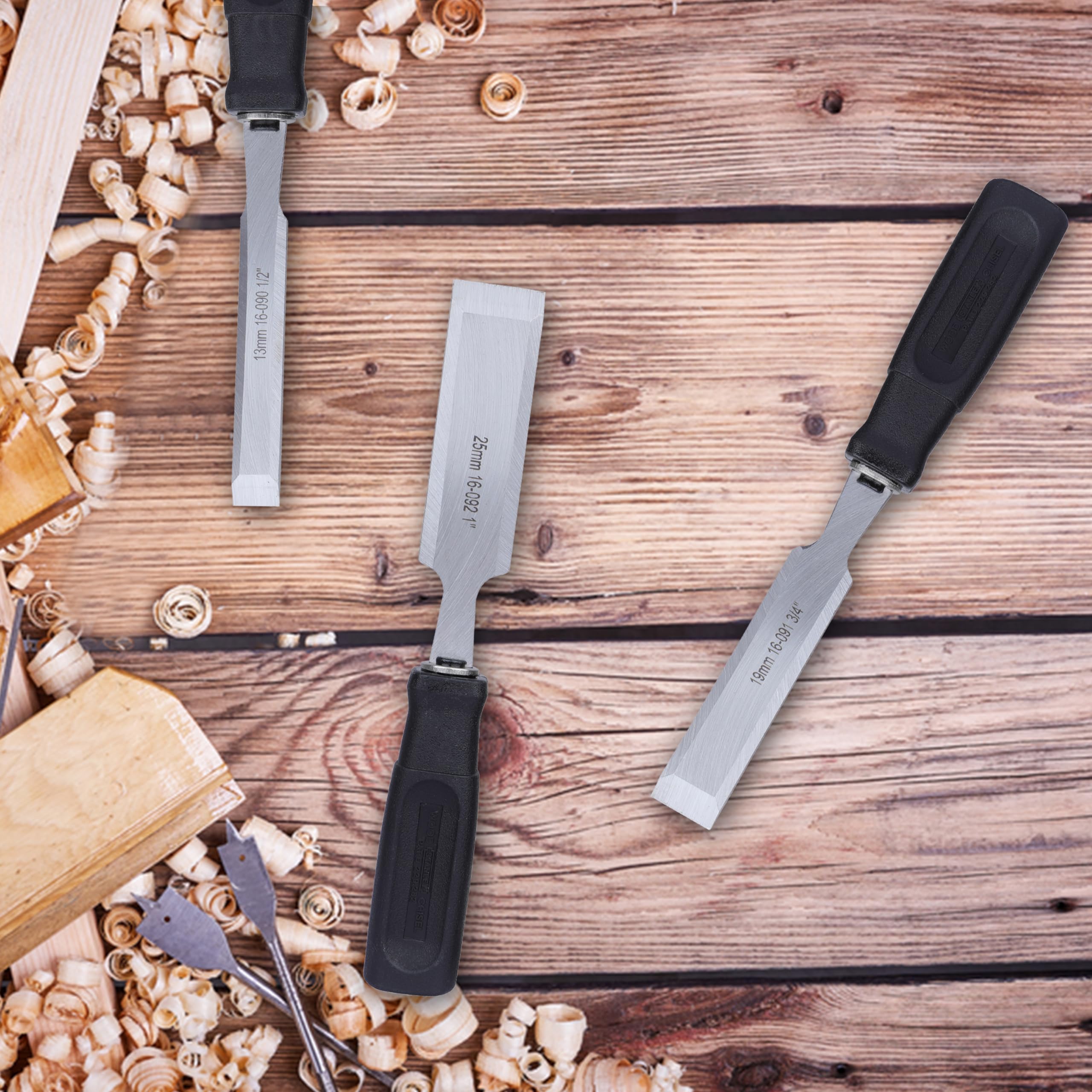STANLEY 16-089 3-Piece Wood Chisel Set with Anti-Rust Properties for Shaping & Cutting Wood Surfaces - 1/2x7 3/4,3/4x7 3/4,1x7 3/4, GREY & BLACK (Made in Singapore) – view 8