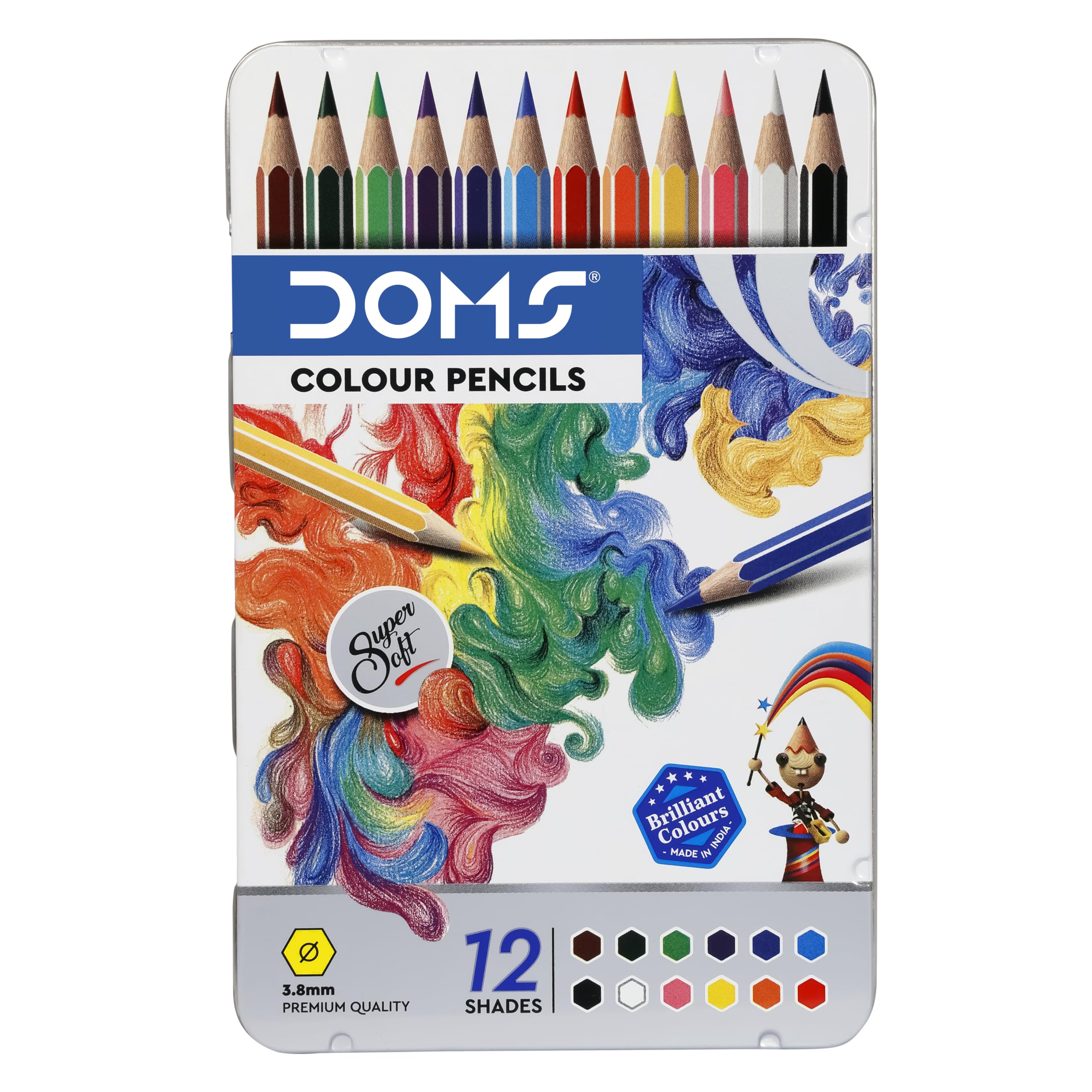 DOMS flat tin with 12 multicolor colour pencils
